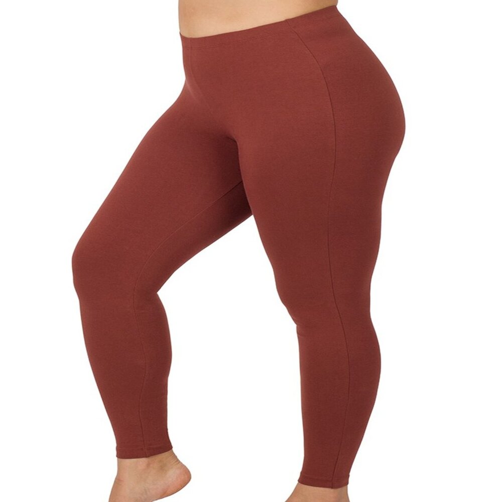 Women Plus Zenana Premium Cotton Full Length Leggings Color Dk Rust 1X-3X